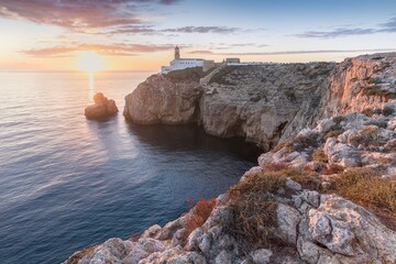View on lighthouse by Cabo de Sao Vicente. Sagres, Algarve, Portugal.
Beautiful lighthouse located...