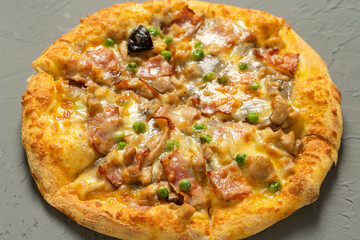 pizza on a wooden board