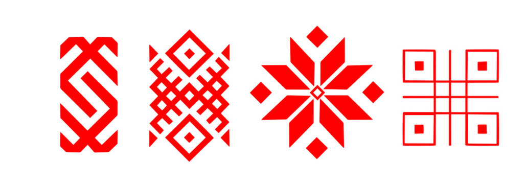 Red stylized folk Slavic patterns. Vector illustration
