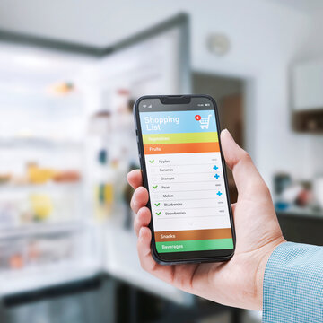 Woman using a grocery shopping list app