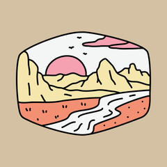 Nature with mountains and river paintings graphic illustration vector art t-shirt design
