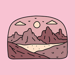 Nature with mountains and river paintings graphic illustration vector art t-shirt design