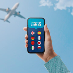 Language learning app on smartphone