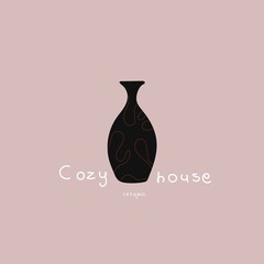 Ceramic vase. Cozy house. Business card .Greek vase,vector illustration.