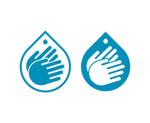 Water Drop Hand Washing Logo Design Vector Icon Illustration