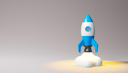 3d render of rocket icon on grey background with copy space for text.Digital image illustration.