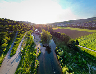aerial view of the river, Rems, Remstal