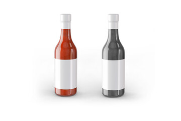 3D rendering of a ketchup bottle mockup isolated on white background. Sauce bottle with empty label.