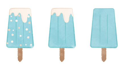 Cute soda flavored ice cream stick illustration set