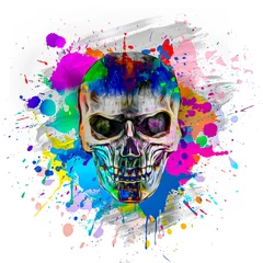 Tuinposter abstract colored skull, graphic design concept, grunge art © reznik_val