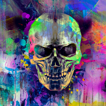 abstract colored skull, graphic design concept, grunge art