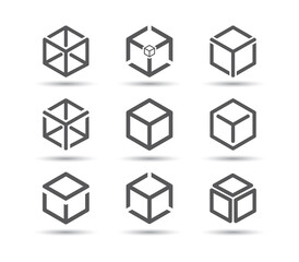 set of cube line icons with different shapes - obrazy, fototapety, plakaty