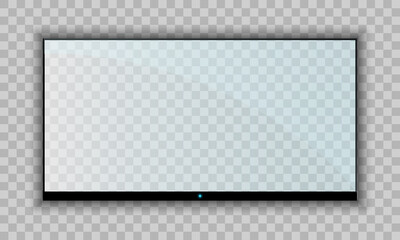 Empty tv frame with reflection and transparency screen isolated. Lcd monitor vector illustration. Lcd display screen, tv digital panel plasma