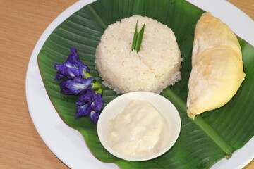 Durian sticky rice on a plate, ready to serve