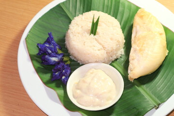 Durian sticky rice on a plate, ready to serve