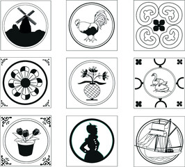 Pattern illustration inspired of the old tiles pattern from the bottom of the ships, BW
