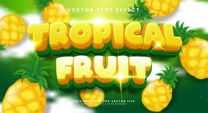 Tropical fruit 3d editable text effect with pineapple theme, suitable for tropical fruit themed.