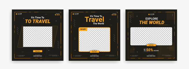 Traveling social media post banner template design, Tour travel holiday tourism marketing social media post