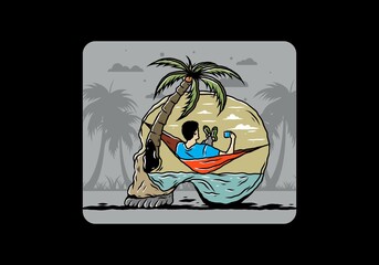 Man on hammock in skull shape illustration