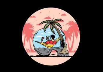 Man on hammock in skull shape illustration