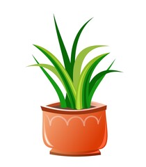 Aloe Indoor plants and flowers. In ceramic pots. Homemade beautiful herbs. Isolated on white background. Cartoon fun style. Vector