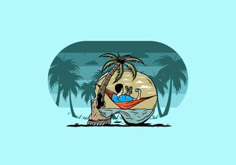 Man on hammock in skull shape illustration