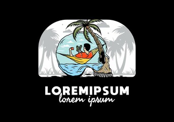 Man on hammock in skull shape illustration