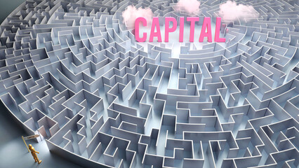 Capital and a difficult path, confusion and frustration in seeking it, hard journey that leads to Capital,3d illustration
