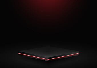 Modern red neon pedestal scene for product display vector illustration.