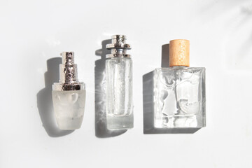 mockup of perfume skin care bottle cosmetic tube of beauty makeup facial, treatment cleanser face foam, beauty healthcare branding packaging in water splash