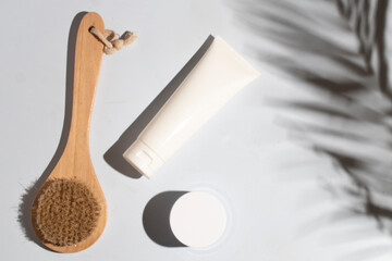 mockup of perfume skin care bottle cosmetic tube of beauty makeup facial, treatment cleanser face foam, beauty healthcare branding packaging in water splash