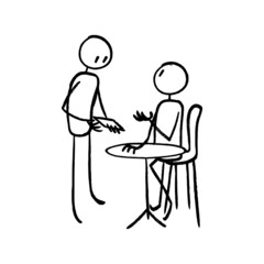 Waiter Showing Menu to Guest Human Stick Figure Mural Hand Drawn