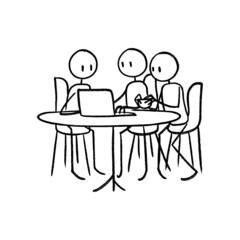 Students Using Laptop Computers Together Learning Human Stick Figure Mural Hand Drawn