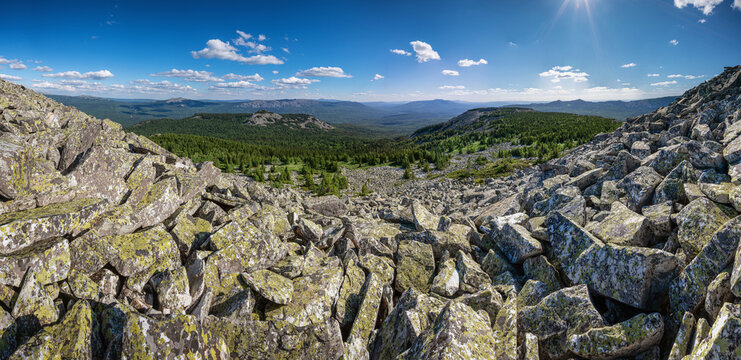 Ural Mountains, Zyuratkul National Park. Panoramic view from the top of Mount Uwan.