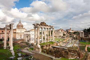 Fototapeta na wymiar Ruins of the Roman Forum in Rome, Italy, Europe