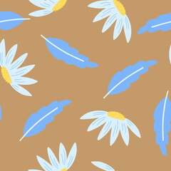 Flowers and leaf seamless pattern. Scandinavian style background. Vector illustration for fabric design, gift paper, baby clothes, textiles, cards