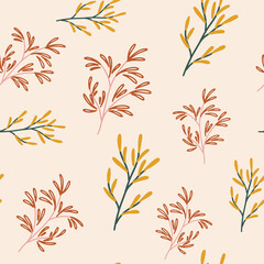 Leaves in Scandinavian style seamless pattern. Vector illustration for fabric design, gift paper, baby clothes, textiles, cards.