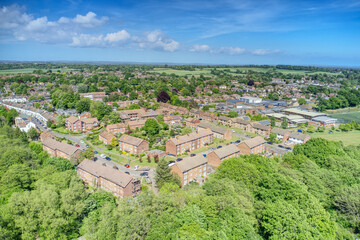 Fototapeta na wymiar Hassocks Village and Parklands Road plus Downlands Community School in West Sussex surrounded by beautiful countryside, Aerial Photo.
