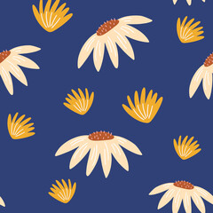 Flowers and leaf seamless pattern. Scandinavian style background. Vector illustration for fabric design, gift paper, baby clothes, textiles, cards