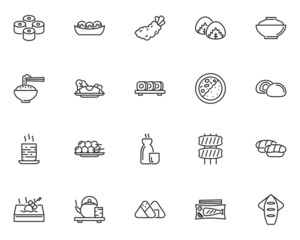 set of japanese food line icons, asian food, restaurant