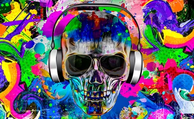 Foto op Plexiglas abstract colored artistic dj skull, graphic design concept, color art © reznik_val