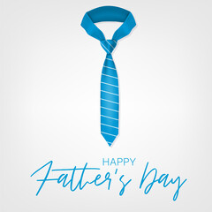 Fathers Day greeting card or banner. Blue tie on white background. Vector illustration.