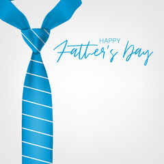 Fathers Day greeting card or banner. Blue tie on white background. Vector illustration.
