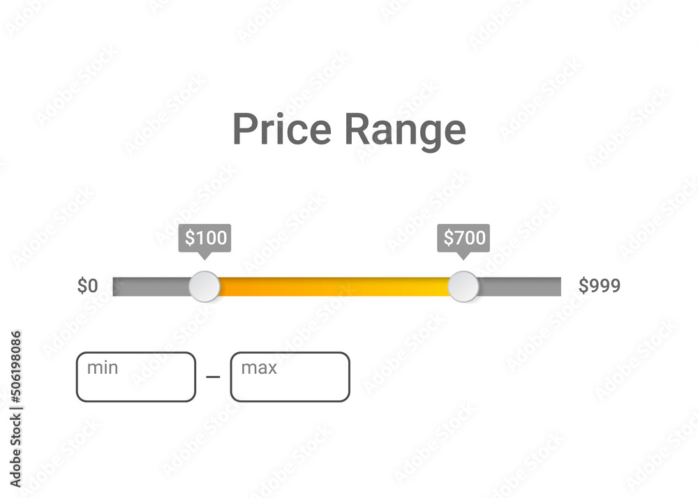 Poster price range filter. design template for user interface, web site.