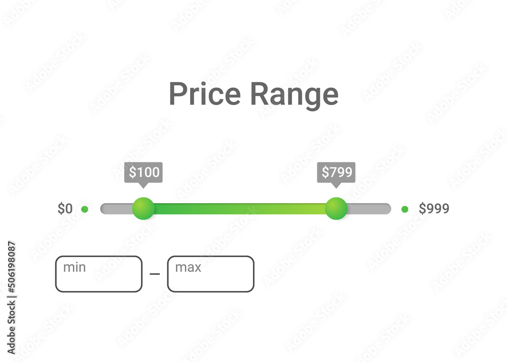 Poster price range filter. design template for user interface, web site.