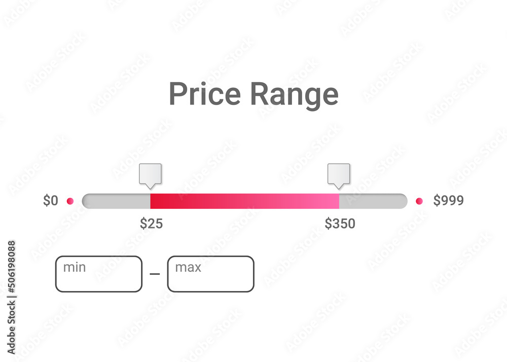 Poster price range filter. design template for user interface, web site.