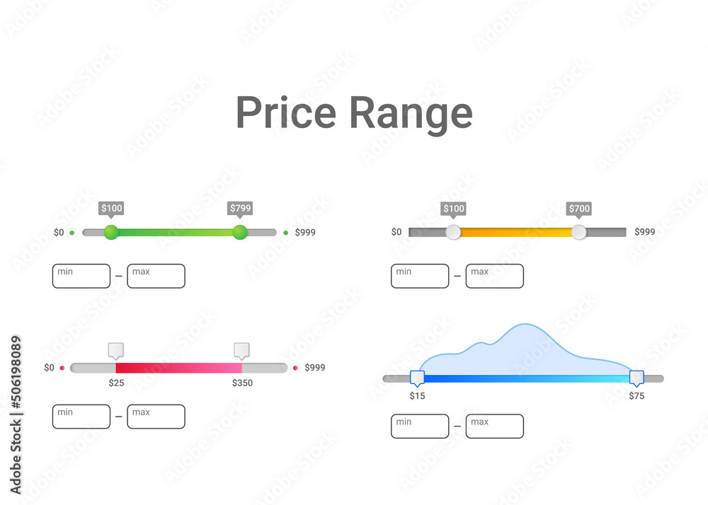 Poster price range filter. design template for user interface, web site.