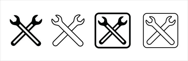 Wench icon set. Crossed wrench tool with ratchet vector icon set. Symbol and sign of mechanic job, technical, setup, setting, construction. Vector stock illustration.