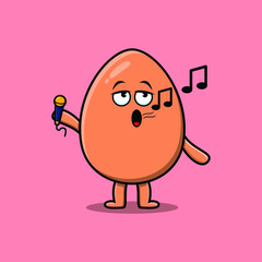 Cute cartoon brown cute egg singer character holding mic in 3d modern style design