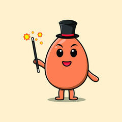 A gorgeous smart cute cartoon magician brown cute egg style design 